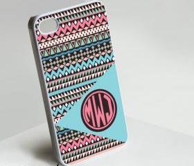 Tribal Pink Blue Monogram - Iphone case for Iphone 4 case, Iphone 4s case, Iphone 5 case hard case