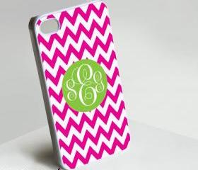 Elegant Pink Green Monogram - Iphone case for Iphone 4 case, Iphone 4s case, Iphone 5 case hard case