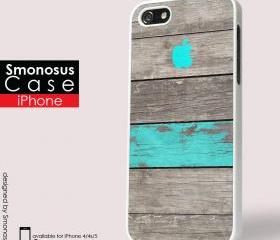 Design Wood and blue background iphone logo - Iphone case for Iphone 4 case, Iphone 4s case, Iphone 5 case hard case